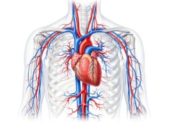 Human cardiovascular system anatomy with heart arteries veins blood circulation detailed medical illustration isolated on white background