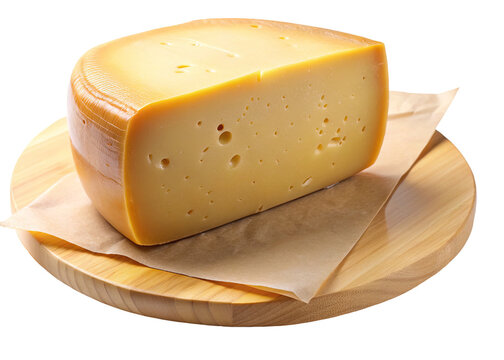 Close up of delicious gouda cheese on wooden board perfect for cheese lovers and foodies