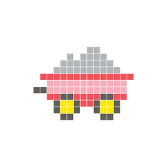 Obraz premium A flat pixel design made of geometric square color blocks on a clean icon layout. Pixel art cart and soil
