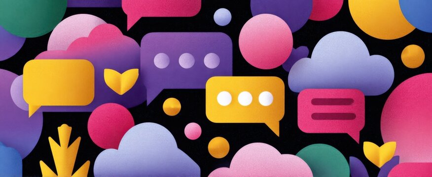 Trending topics pop like fireworks in colorful icons and chatty speech bubbles