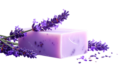 Lavender soap bar with flowers isolated on solid background3