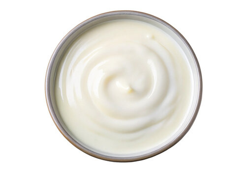 Creamy white yogurt in bowl top view for healthy eating and delicious dessert concept image