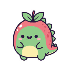 Fototapeta premium Kawaii Strawberry Dinosaur Vector Illustration