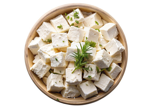 Paneer cheese cubes in wooden bowl fresh indian cheese dairy product healthy food ingredient 