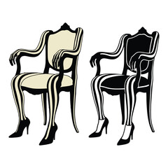 Elegant armchair in beige and black outlines with high heel legs