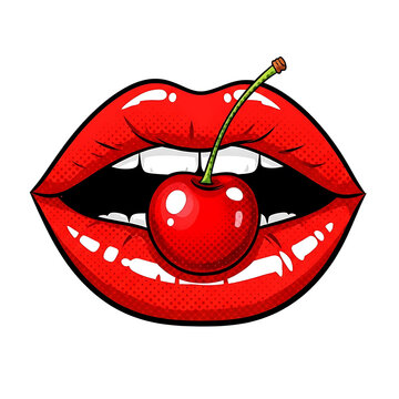 Vibrant lips cherry illustration with glossy texture