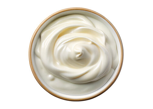 Top view of creamy yogurt in a bowl for healthy breakfast and dessert food photography idea