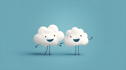 Happy cloud characters walking together showing friendship