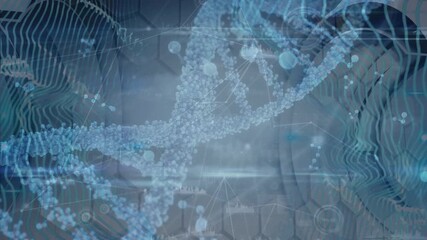 Animation of network of connections and dna in digital space with waves - Powered by Adobe