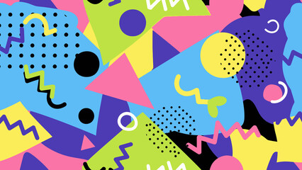 Vibrant memphis design with geometric shapes and patterns