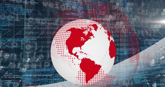 Animation of globe, data processing and hexagons in digital space