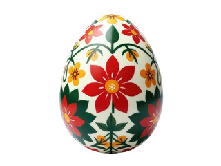 A colorful Easter egg with intricate design and decorations on a clean white background