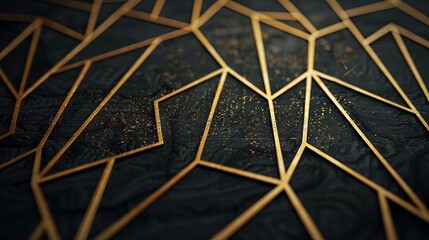 Decorative wedding invitation featuring geometric gold patterns set against a black background to highlight elegance and style for an event