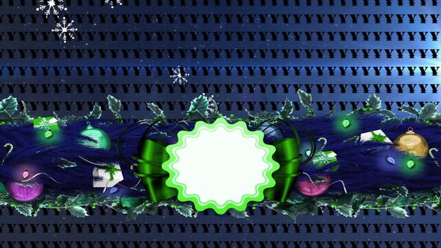 Animation of christmas banner and snowflakes over blue background with letter y and light
