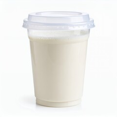 Isolated creamy beverage in a transparent container, showcasing freshness and purity on a white background
