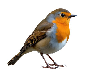 Obraz premium A small bird sitting on a white background, featuring orange and grey plumage