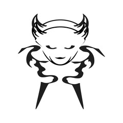 Stylized demonic or impish figure with horns and bat-like wings conveying a sense of dark fantasy or edgy graphic design with sharp lines