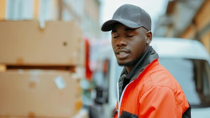 African american delivery man looking at camera