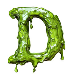 Top View of Letter D Made of Yellow Slime Isolated on Transparent Background