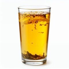 Refreshing herbal infusion beverage in clear glass against a pristine white backdrop