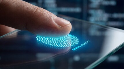 Finger scanning digital identity on futuristic touchscreen device