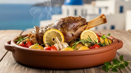 Greek kleftiko slow cooked lamb with lemon garlic and herbs falling off the bone Cretan island classic