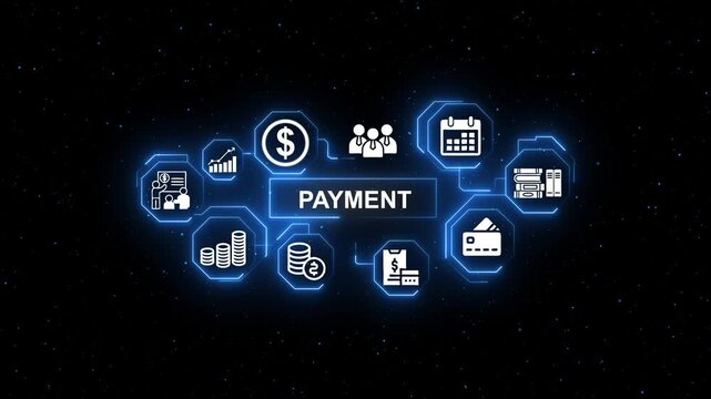 Futuristic Payment Concept with Financial and Neon Blue Glow on Dark Background finance financial neon blue glow