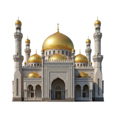 Fototapeta premium golden domed mosque with ornate minarets, islamic architecture