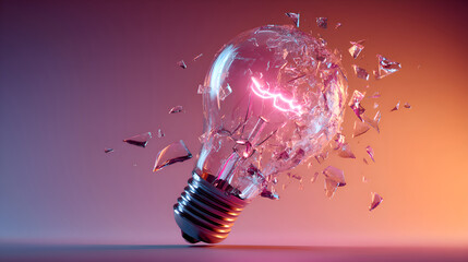 Shattering light bulb exploding with bright pink energy