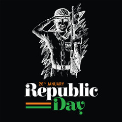 Soldier Saluting with Rifle - Monochrome Sketch