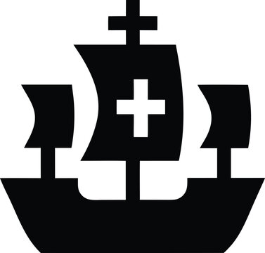 portuguese caravel silhouette vector illustration on transparent background