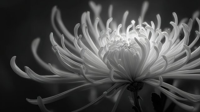 Artistically edited monochrome leucospermum bloom with soft lighting and dramatic contrast creating modern botanical abstraction.