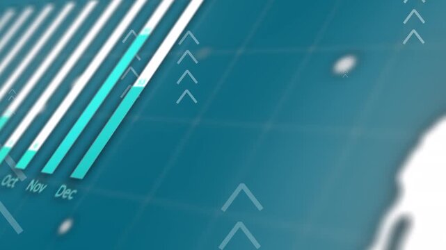 Animation of arrows and data processing over blue background