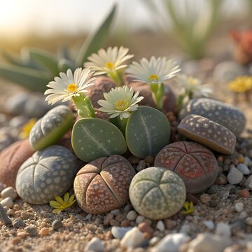 Hyper-Realistic Macro Photography of Lithops Succulents &ndash; Living Stones in Natural Habitat