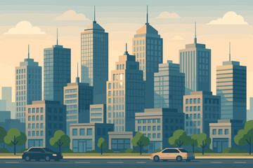 Fototapeta premium Urban details sky skyline illustration glass modern rooftop clouds gradient including vector