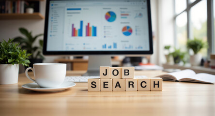 Job search and employment opportunity concept for a candidate looking for a new career path or vacancy in a difficult labor market with detailed recruitment statistics and analysis