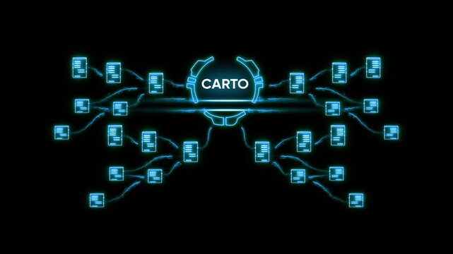 C A R T O data visualization network connections glowing blue lines and on black background CARTO