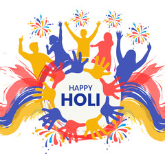 Obraz premium Happy Holi Indian festival of colors, Colorful Splash and people playing holiday background design vector illustration.