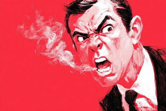 Angry Businessman Steam Coming Out Ears Comic Illustration Frustrated Character