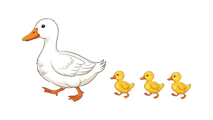 Obraz premium Mother duck with three ducklings illustration