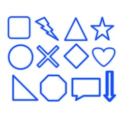 A collection of various blue geometric shapes on a white background