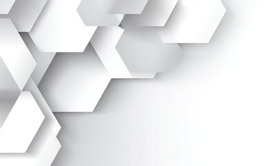 Abstract 3D hexagonal design with layered shapes and shadows on a white background