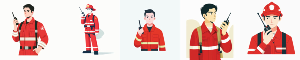 young firefighter talking on walkie talkie
