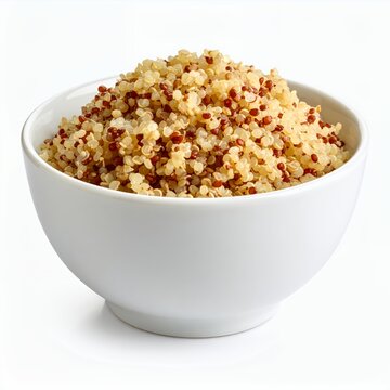 Nutritious quinoa medley served in a pristine white bowl against a clean backdrop