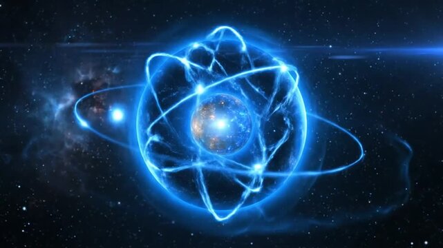 Futuristic Glowing Atomic Structure Animation Depicting the Nature of Energy and Quantum Physics in Space