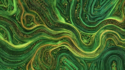 Green and Gold Circuit Board Abstract