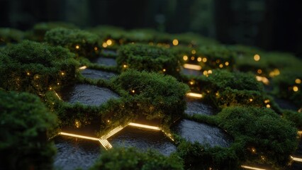 Mossy Hexagons with Glowing Edges