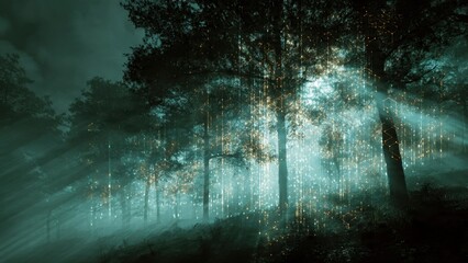 Mystical Forest with Glowing Data Streams