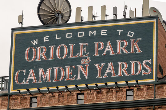 Baltimore, Maryland USA  Baseball Orioles signs at the Oriole Park at Camden Yards.