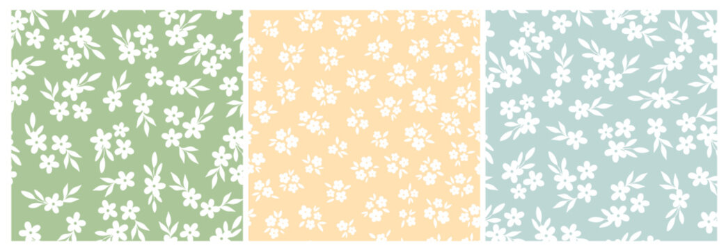 Calico floral seamless patterns collection for textile prints, kids apparel decor, wallpapers, packaging, backgrounds, wrapping papers, stationery, banners, etc. EPS 10